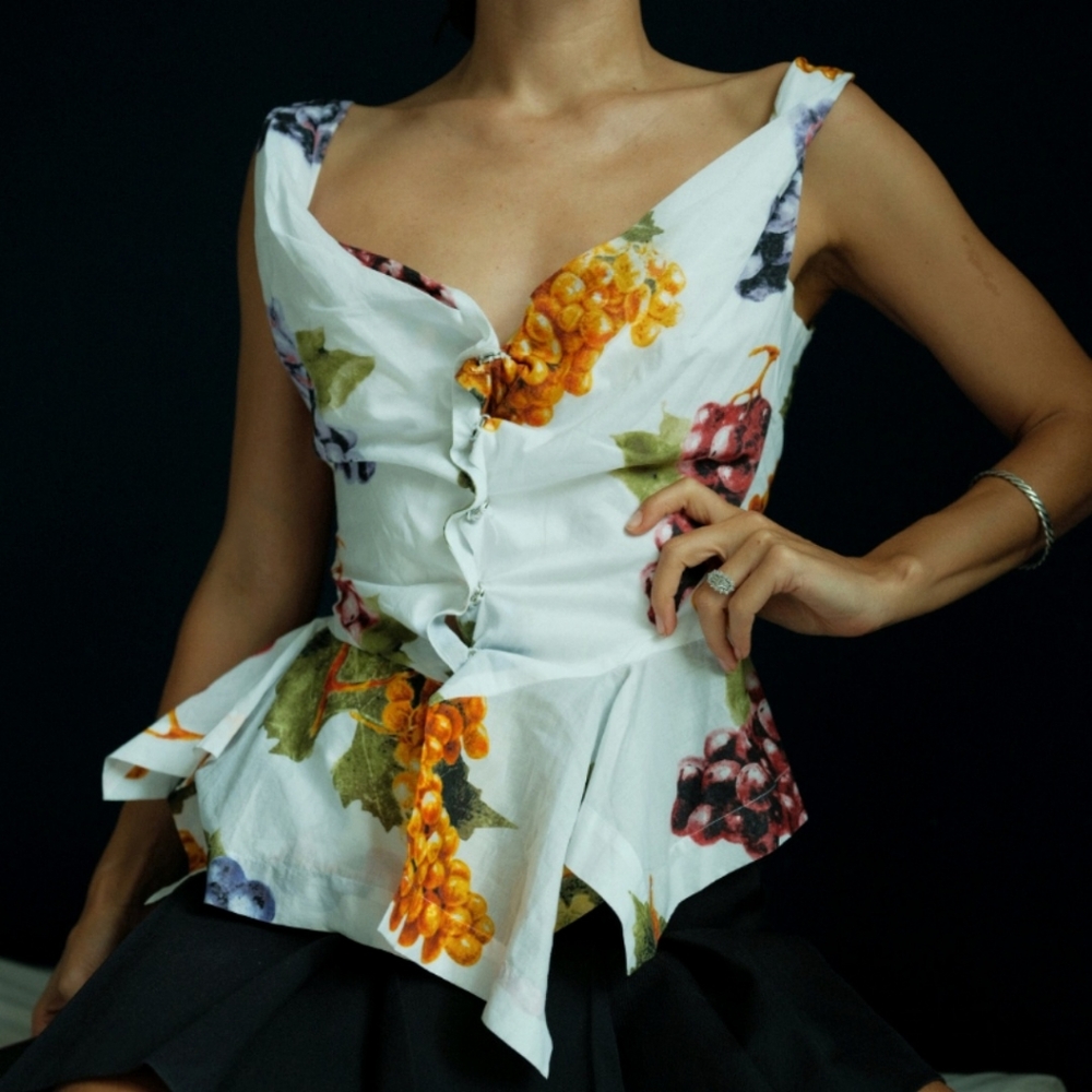 Vintage Vivienne Westwood Fruit Grapes Corset Asymetrical Peplum Top Blo…